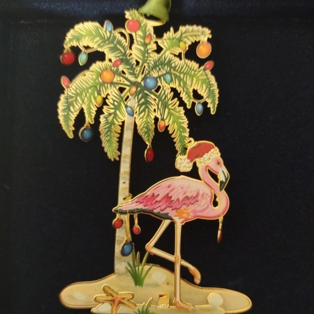 Vintage Christmas Ornament Baldwin Festive Flamingo 24k Gold Plated Brass - Picture 6 of 6